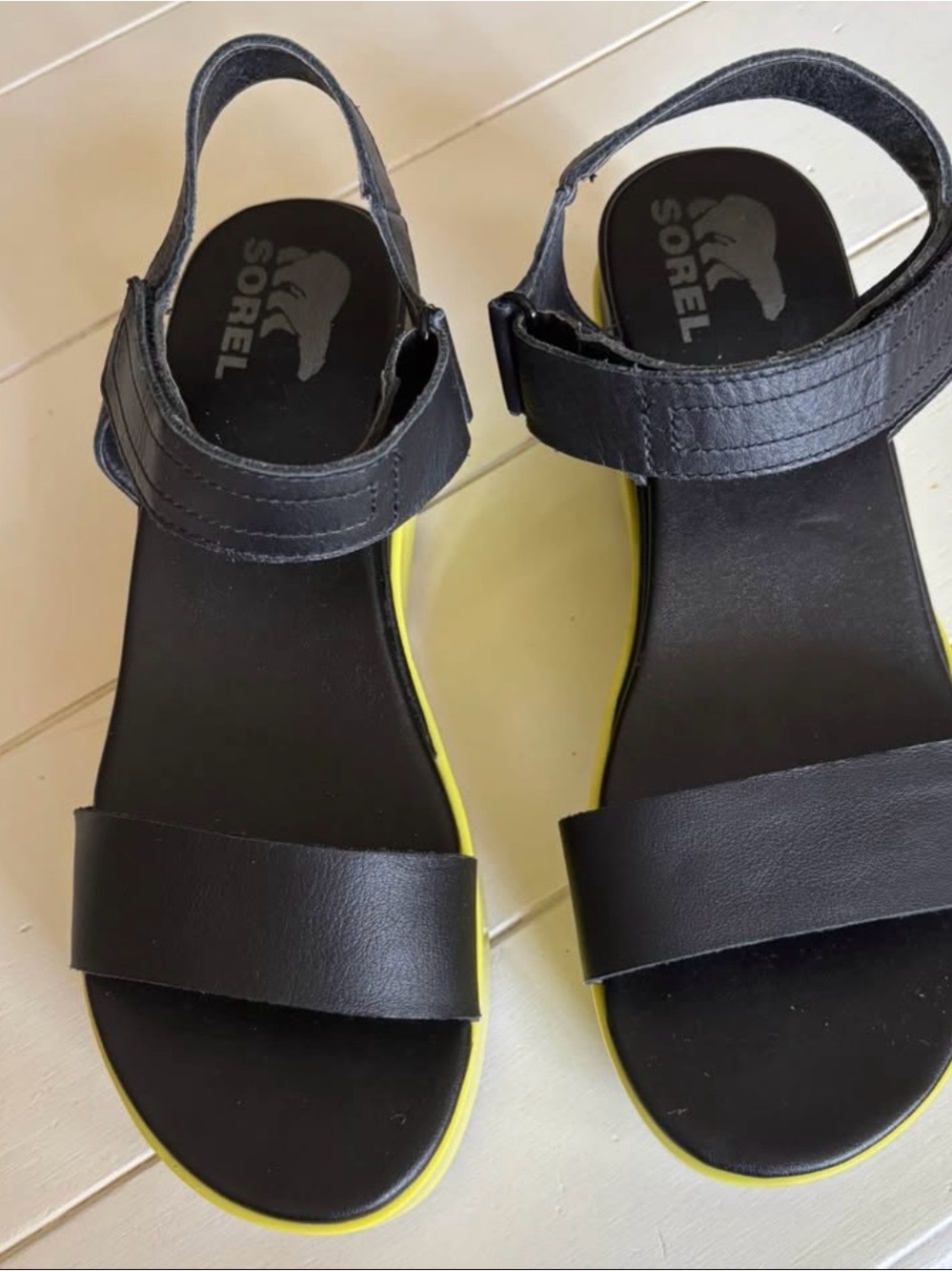 Sorel Black Sandals with neon Trim